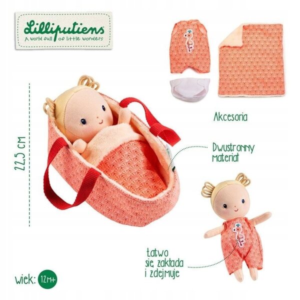 Lilliputiens Anais Bambola Neonato con Abbigliamento, Cestino e Copertina 12m+