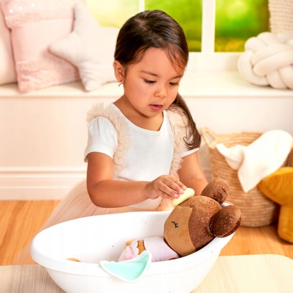 Lalca morbida per il bagno con capelli castani - gioco sicuro per bambini 2+
