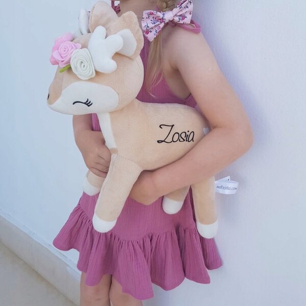 Bambola di pezza Melootka 30 cm, peluche cervo grigio personalizzato