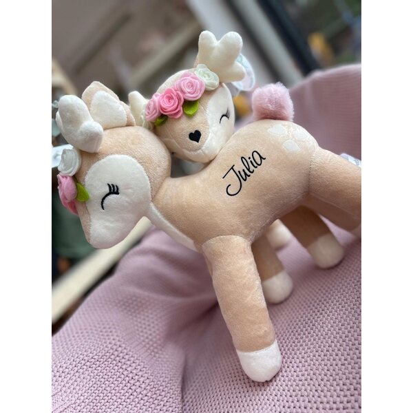Bambola di pezza Melootka 30 cm, peluche cervo grigio personalizzato