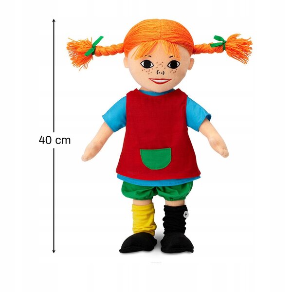 Lalkeletta morbida Pippi Calzelunghe 40 cm, giocattolo lavabile per bambini