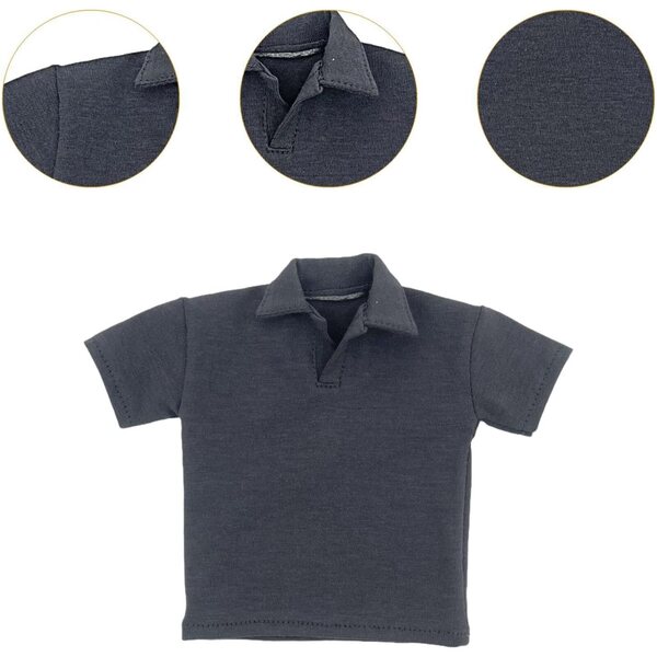 1/6 Herren-T-Shirt mit Bündchen aus widerstandsfähigem Stoff für 12-Zoll-Puppen, Dunkelgrau