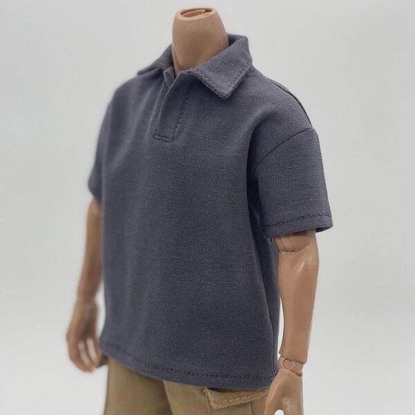 1/6 Herren-T-Shirt mit Bündchen aus widerstandsfähigem Stoff für 12-Zoll-Puppen, Dunkelgrau