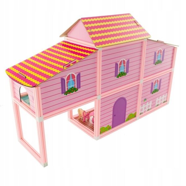 Casetta per bambole rosa Eurobaby con accessori e mobili in legno