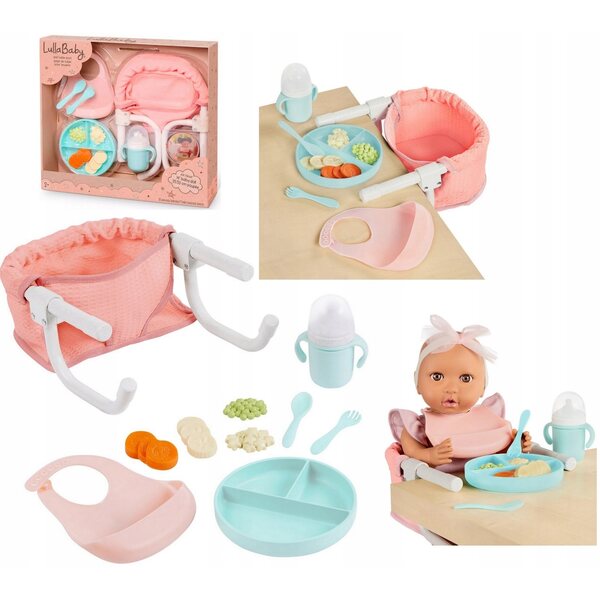Puppenfütterungsset mit LullaBaby Tischsitz rosa CE EN71