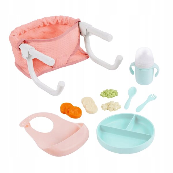 Puppenfütterungsset mit LullaBaby Tischsitz rosa CE EN71