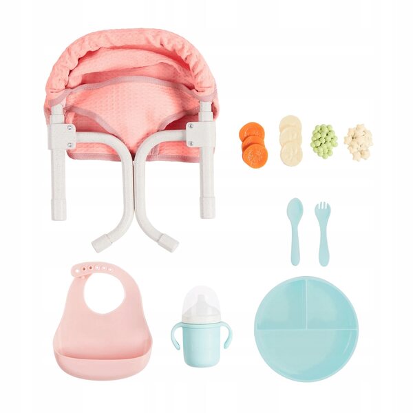 Puppenfütterungsset mit LullaBaby Tischsitz rosa CE EN71