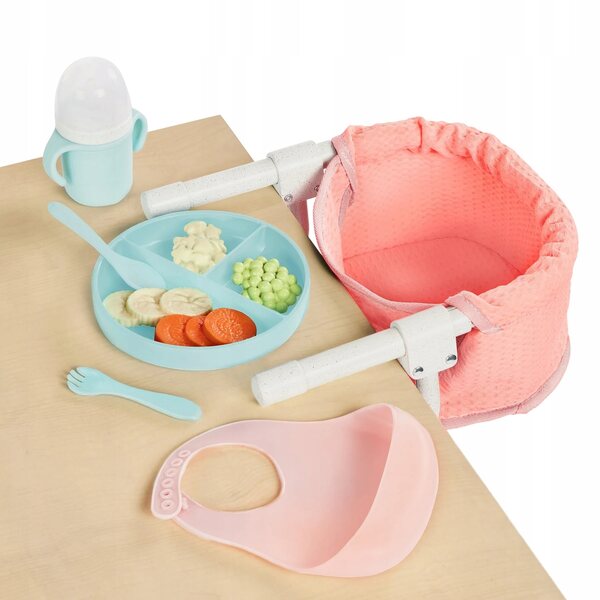 Puppenfütterungsset mit LullaBaby Tischsitz rosa CE EN71