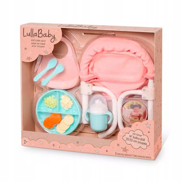 Puppenfütterungsset mit LullaBaby Tischsitz rosa CE EN71