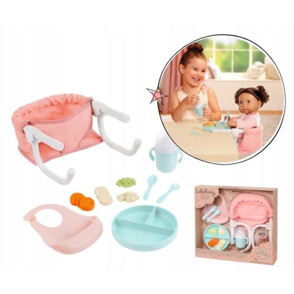 Puppenfütterungsset mit LullaBaby Tischsitz rosa CE EN71