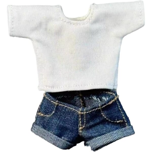 MagiDeal 1/12 Jeans-Shorts und lässiges Oberteil für 6-Zoll-Puppen, Retro-Mode-Outfit