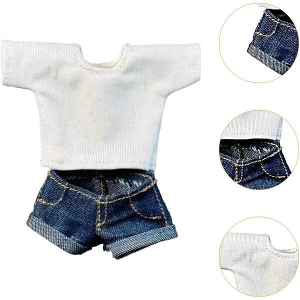 MagiDeal 1/12 Jeans-Shorts und lässiges Oberteil für 6-Zoll-Puppen, Retro-Mode-Outfit