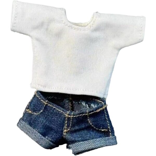 MagiDeal 1/12 Jeans-Shorts und lässiges Oberteil für 6-Zoll-Puppen, Retro-Mode-Outfit