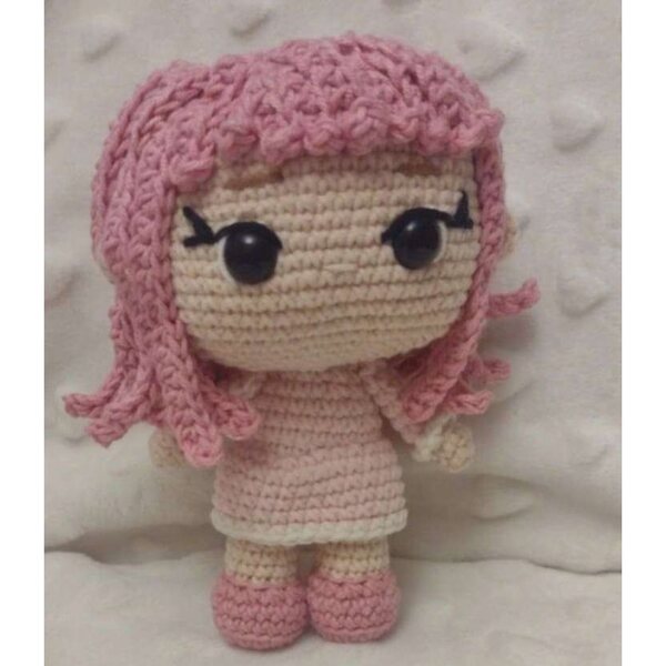 Handgefertigtes rosafarbenes Amigurumi-Puppen- und Axolotl-Set im Funko Pop-Stil, 15 cm