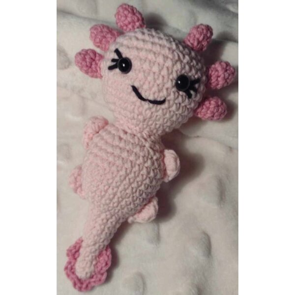 Handgefertigtes rosafarbenes Amigurumi-Puppen- und Axolotl-Set im Funko Pop-Stil, 15 cm