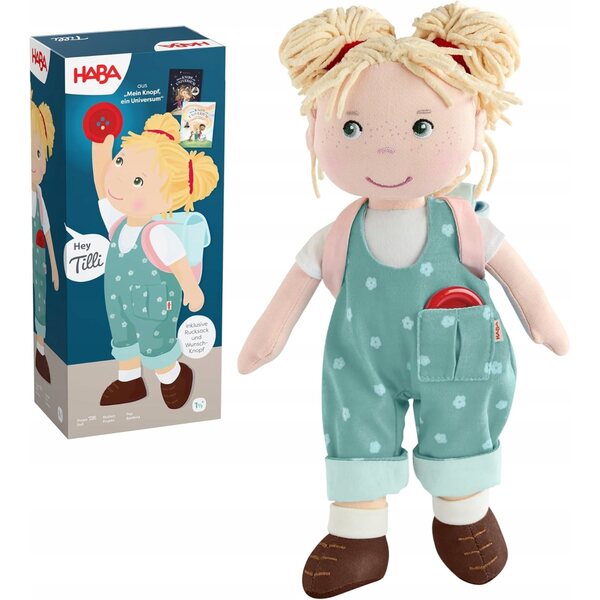 HABA Doll Tilli 30cm morbida con zaino e bottone magico per bambini 18+ mesi