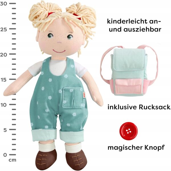 HABA Doll Tilli 30cm morbida con zaino e bottone magico per bambini 18+ mesi