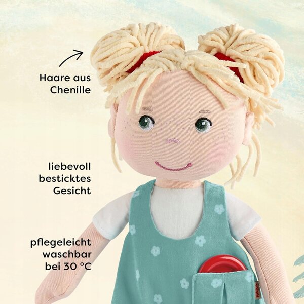 HABA Doll Tilli 30cm morbida con zaino e bottone magico per bambini 18+ mesi