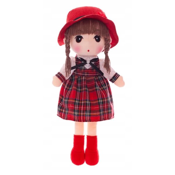 Bambola di pezza Lichengtai 45 cm con vestito e cappello, colore rosso, con difetto