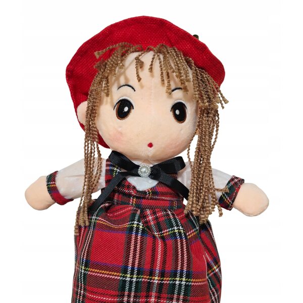 Bambola di pezza Lichengtai 45 cm con vestito e cappello, colore rosso, con difetto