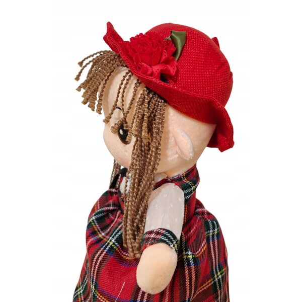 Bambola di pezza Lichengtai 45 cm con vestito e cappello, colore rosso, con difetto