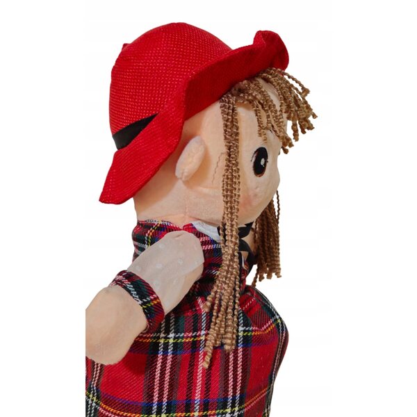 Bambola di pezza Lichengtai 45 cm con vestito e cappello, colore rosso, con difetto