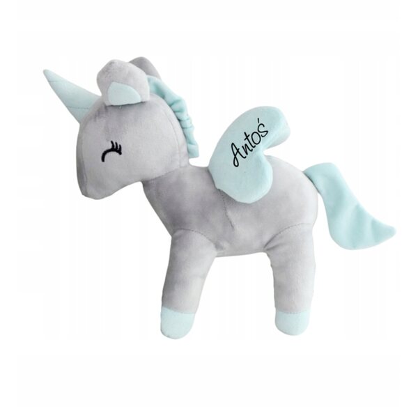Einhorn Plüschtier L Grau und Mint personalisiert - Weiches Plüschtier für Kinder