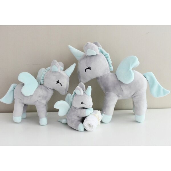 Einhorn Plüschtier L Grau und Mint personalisiert - Weiches Plüschtier für Kinder