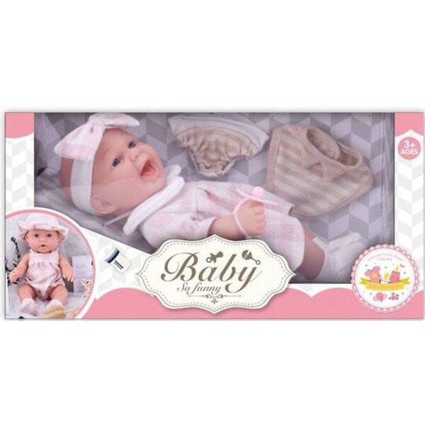 Laletta Bobas 30,5 cm mit Smoczek und rosa und weißer weicher Kleidung