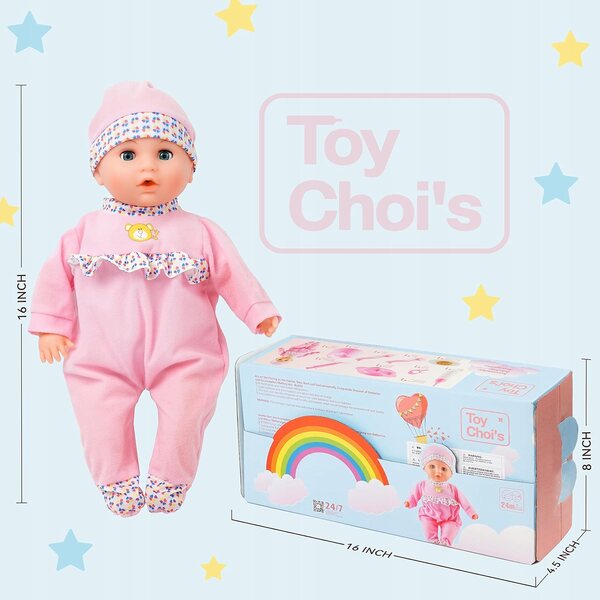 Toy Choi's Babypuppe 40 cm mit Geräuschen und Zubehör für Kinder ab 2 Jahren