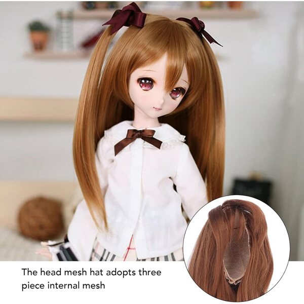 Lockige Hochtemperaturfaserperücke für 1/3 Puppen – Erdbeergold 21–24 cm