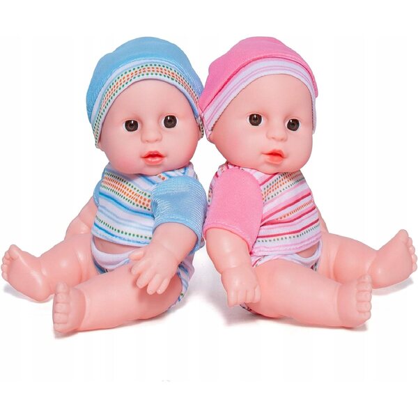 Set 2 Bambole Gemelle Bobaski 19 cm con Abbigliamento Coordinato per Bambini