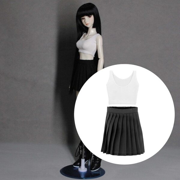 Kleidung für 1/3 BJD 60 cm Puppen, modische Weste und schwarzer Falten-Minirock