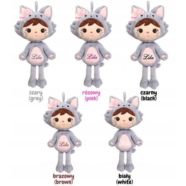Metoo Fluffy Kitten con Fiocco Doll 48 cm personalizzabile con nome e metrica