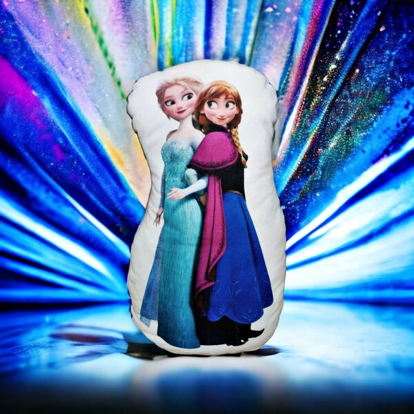 Cuscino peluche Frozen Anna ed Elsa in microfibra morbida 45x28 cm