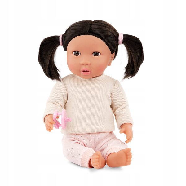 Bambolina LullaBaby bruna con capelli e ciuccio in vestiti 35 cm
