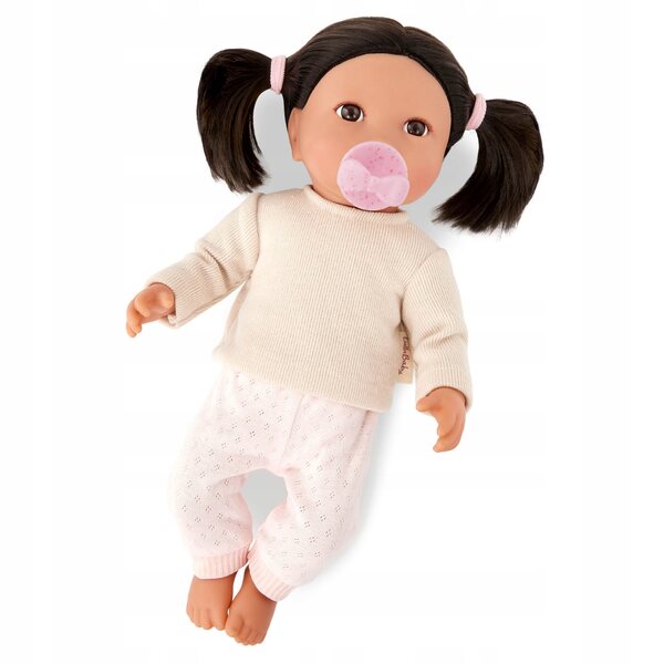 Bambolina LullaBaby bruna con capelli e ciuccio in vestiti 35 cm