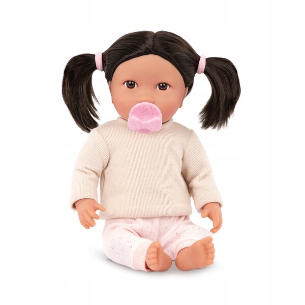 Bambolina LullaBaby bruna con capelli e ciuccio in vestiti 35 cm