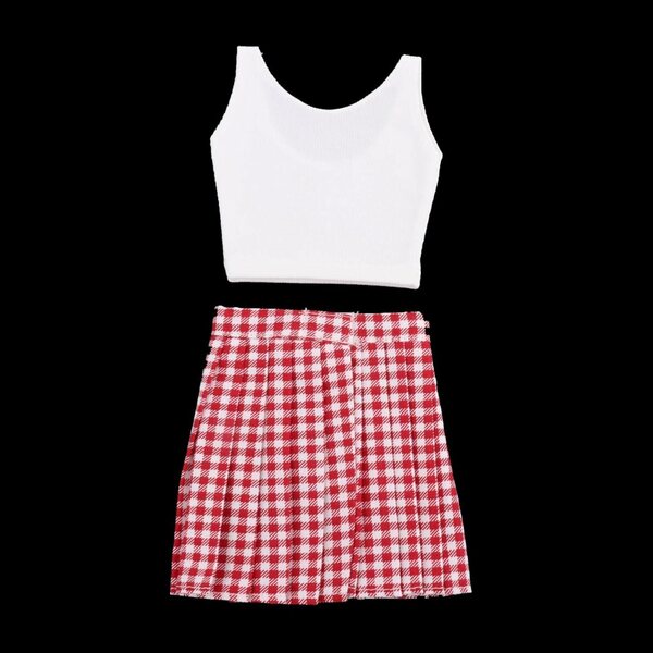 Kleidungsset für BJD 1/3 Puppe, 60 cm, Weste und Faltenrock, weicher Stoff, Rot, Weiß