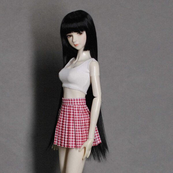 Kleidungsset für BJD 1/3 Puppe, 60 cm, Weste und Faltenrock, weicher Stoff, Rot, Weiß