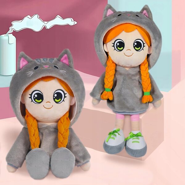 Peluche con Cappello 40cm Coniglio Grigio Morbido e Tenero per Bambini