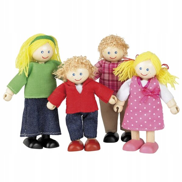 Famiglia di bambole in legno Bigjigs Toys con vestiti elasticizzati 11,5 cm