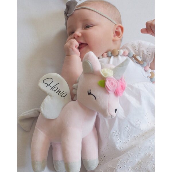 Peluche Unicorno Rosa con Corona Dimensione M Personalizzabile per Bambini