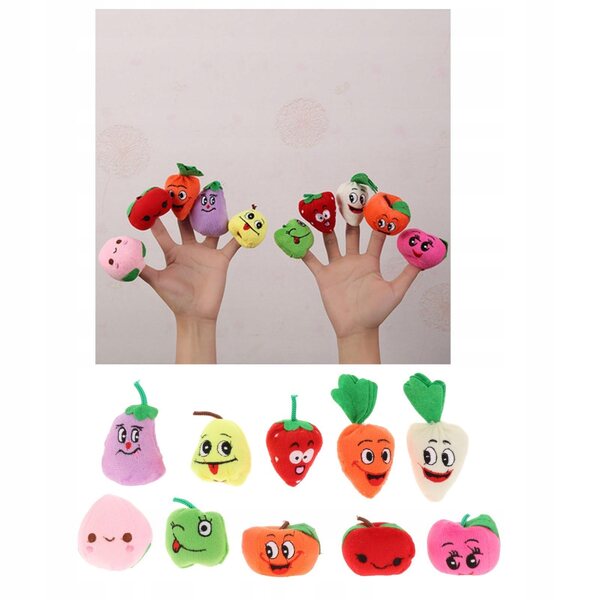 10 Baumwoll-Fingerpuppen für Kinder, farbenfrohes und lehrreiches Obstset