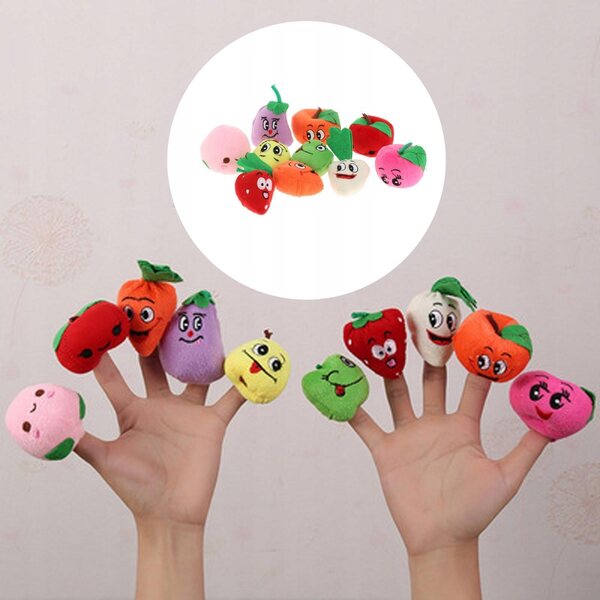 10 Baumwoll-Fingerpuppen für Kinder, farbenfrohes und lehrreiches Obstset