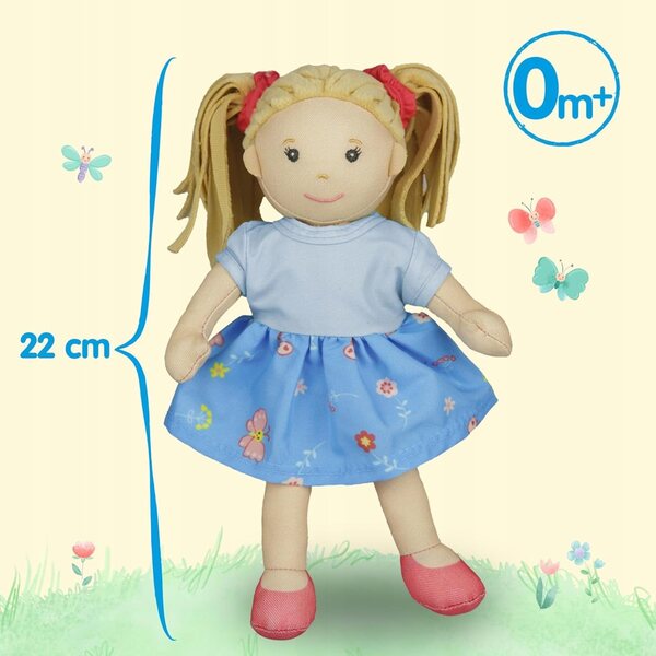 Morbidissima bambola Pippa 22 cm con capelli biondi e vestito blu a strappo