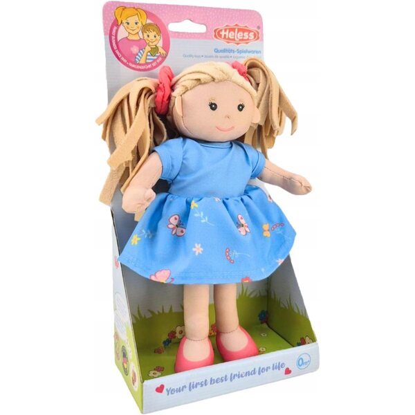 Morbidissima bambola Pippa 22 cm con capelli biondi e vestito blu a strappo