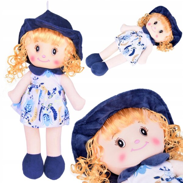 Bambola Maja in morbido panno con cappello, alta 45 cm, sicura e accogliente