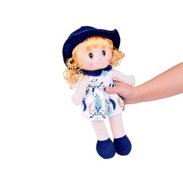 Bambola Maja in morbido panno con cappello, alta 45 cm, sicura e accogliente
