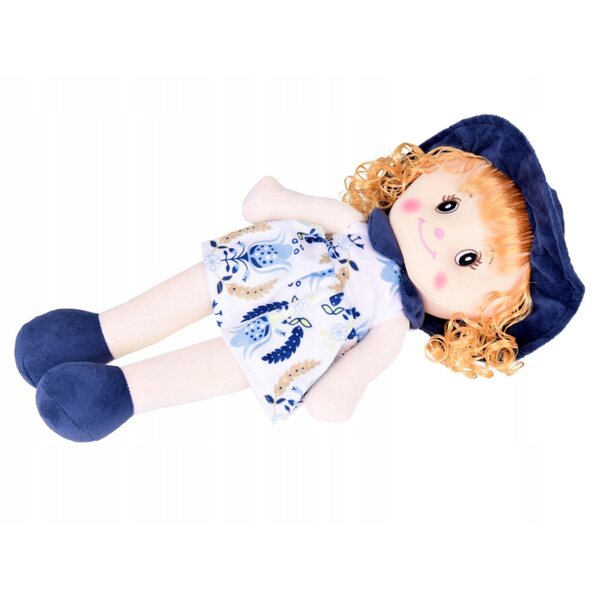 Bambola Maja in morbido panno con cappello, alta 45 cm, sicura e accogliente